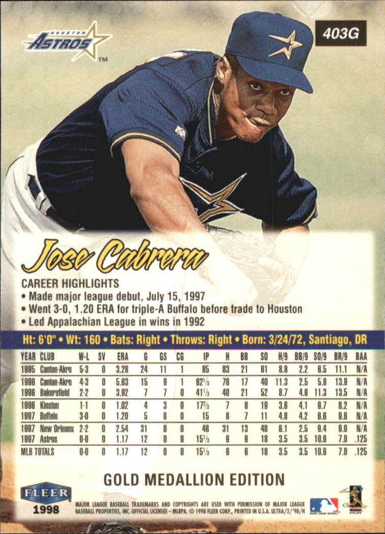 B2963- 1998 Ultra Gold Baseball Card #s 251-500 -You Pick- 15+ FREE US SHIP