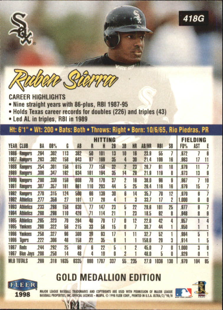 B2963- 1998 Ultra Gold Baseball Card #s 251-500 -You Pick- 15+ FREE US SHIP