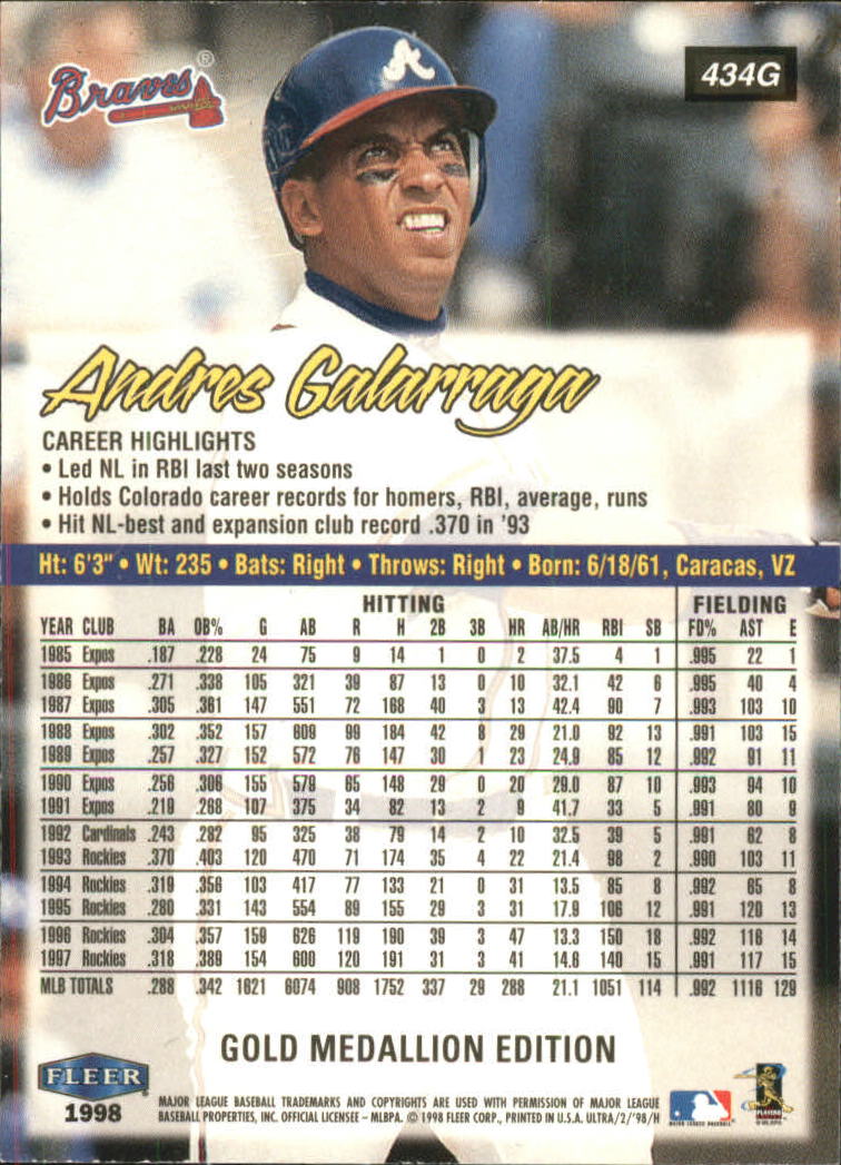 B2963- 1998 Ultra Gold Baseball Card #s 251-500 -You Pick- 15+ FREE US SHIP