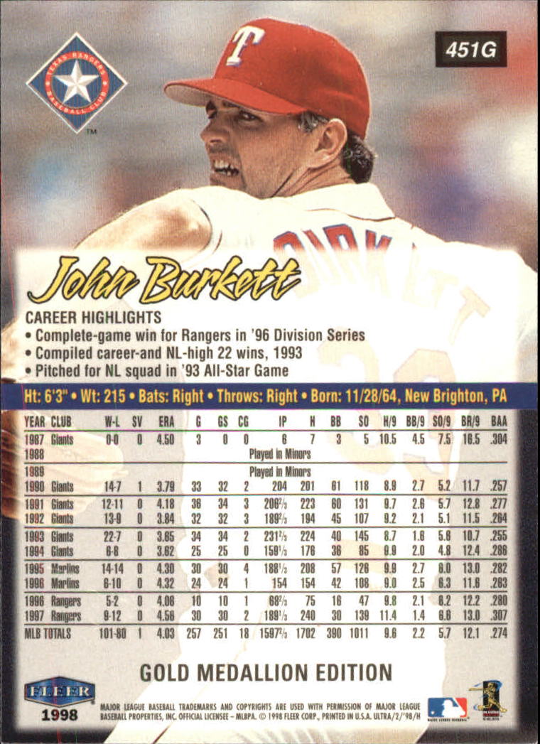 B2963- 1998 Ultra Gold Baseball Card #s 251-500 -You Pick- 15+ FREE US SHIP