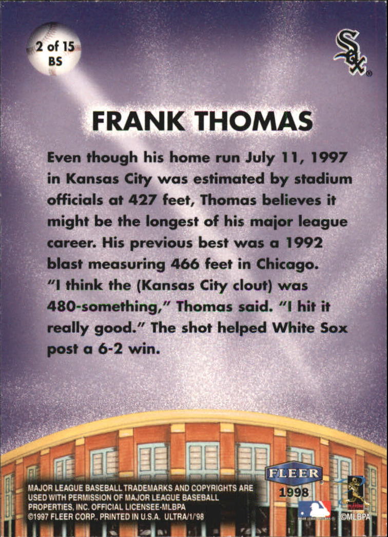 1998 Ultra Big Shots #2 Frank Thomas back image