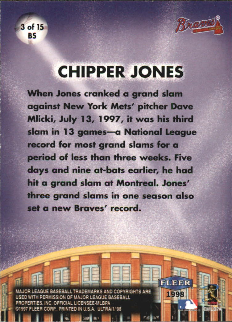 1998 Ultra Big Shots #3 Chipper Jones back image