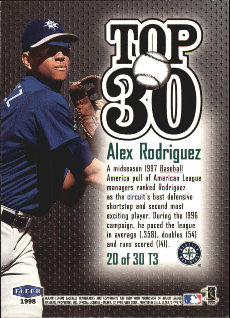 1998 Ultra Top 30 #20 Alex Rodriguez back image