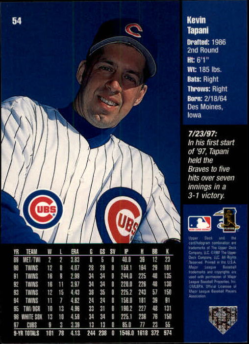1998 Upper Deck #54 Kevin Tapani back image