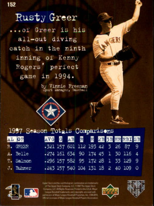 1998 Upper Deck #152 Rusty Greer DG back image