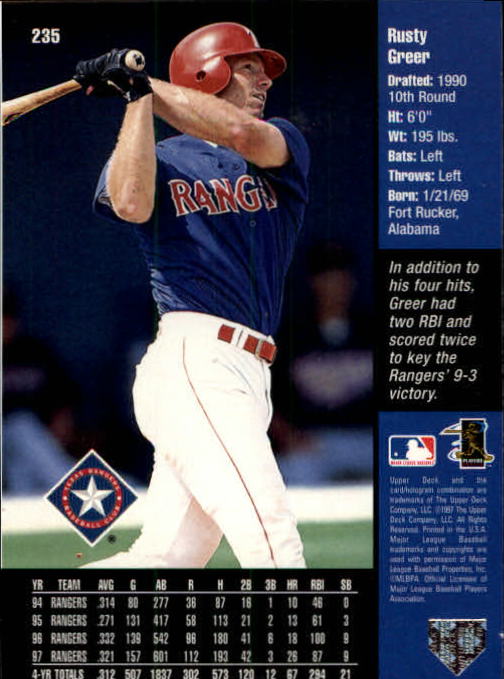 1998 Upper Deck #235 Rusty Greer back image