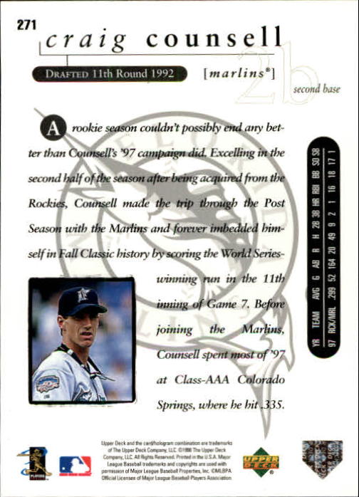 1998 LEAF CRAIG COUNSELL FLORIDA MARLINS #6