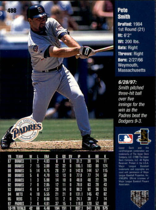 1998 Upper Deck #498 Pete Smith back image