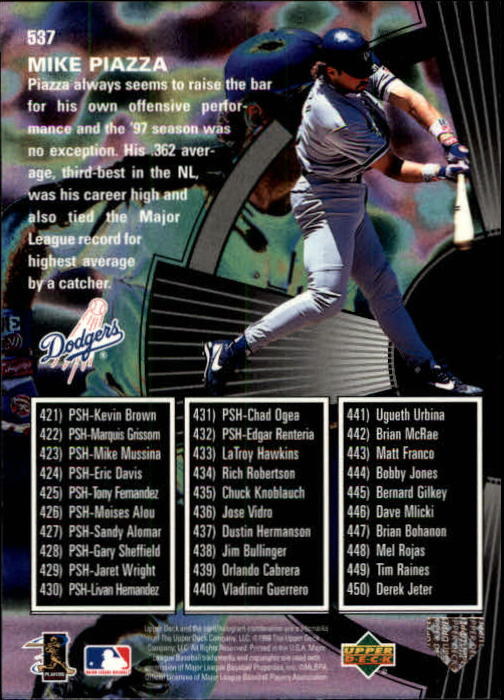 1998 Upper Deck #537 Mike Piazza SH back image