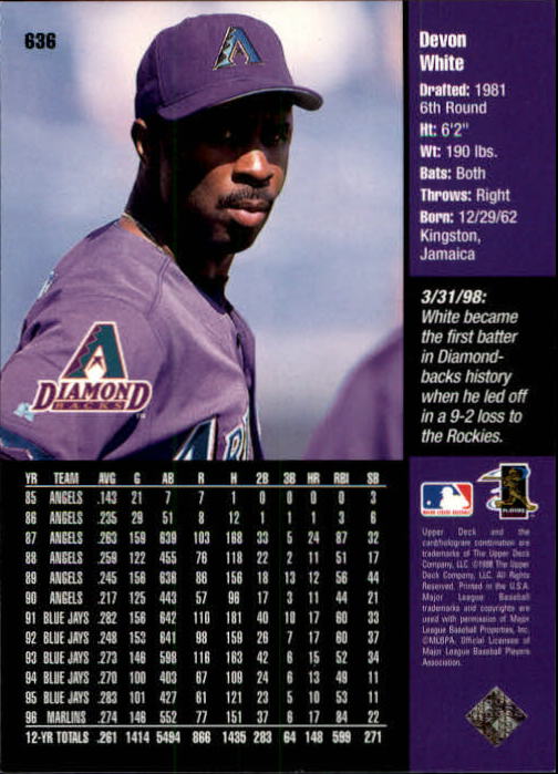 1998 Upper Deck #636 Devon White back image