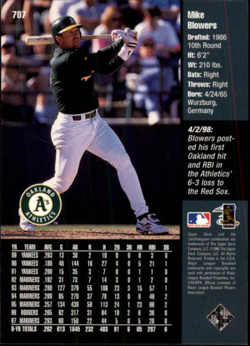 1998 Upper Deck #707 Mike Blowers back image