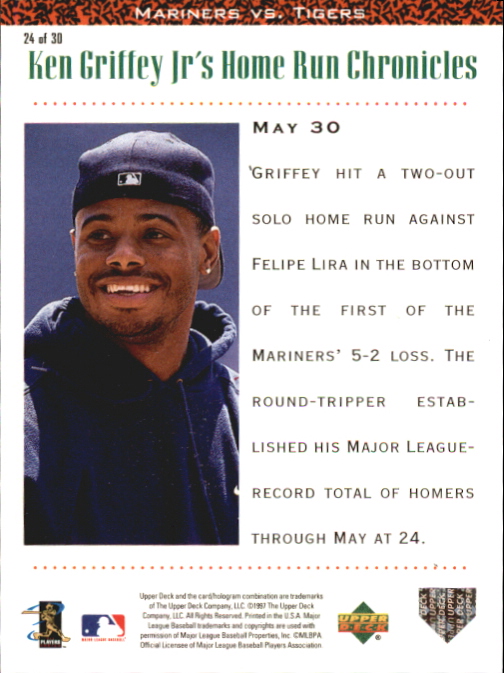 1998 Upper Deck Griffey Home Run Chronicles #24 Ken Griffey Jr./May 30 back image