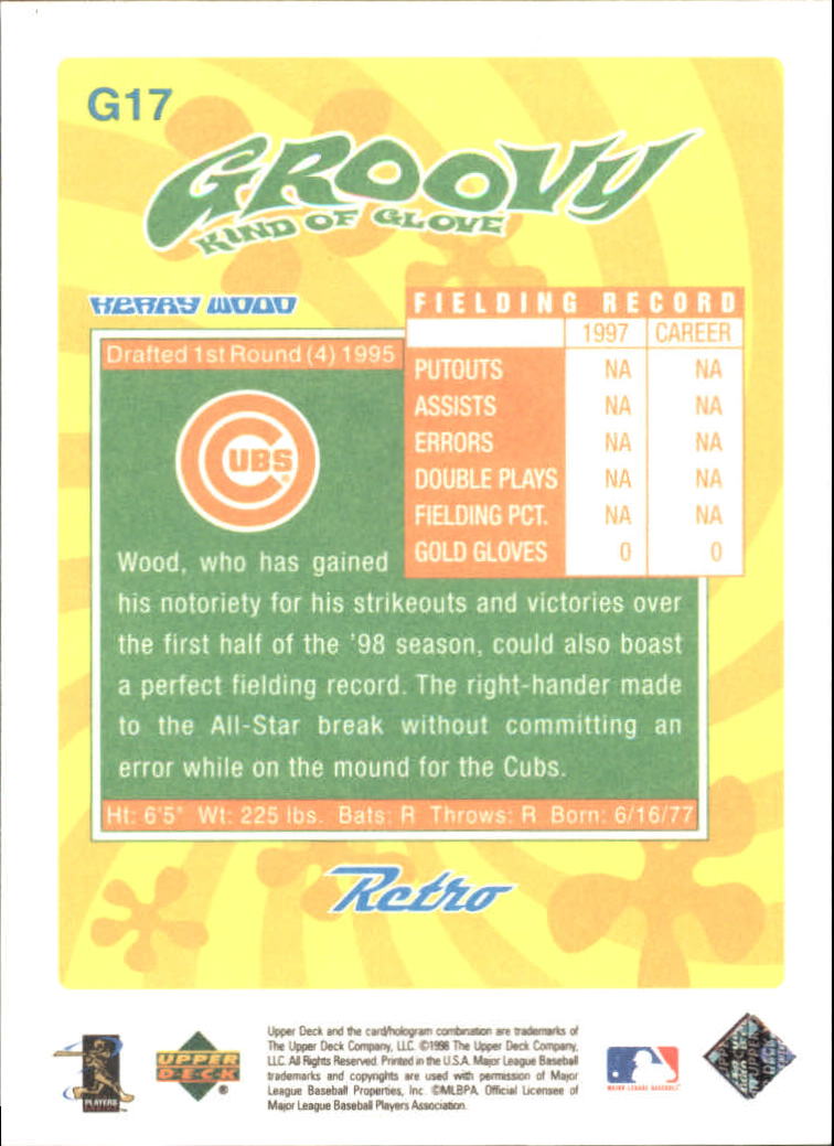 1998 Upper Deck Retro Groovy Kind of Glove #G17 Kerry Wood back image
