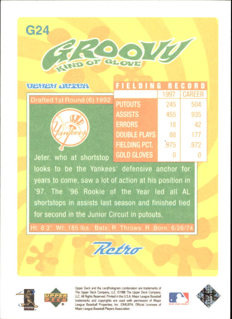 1998 Upper Deck Retro Groovy Kind of Glove #G24 Derek Jeter back image