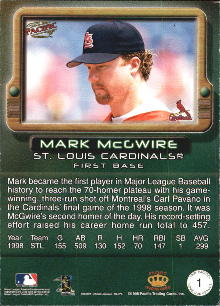 1998 Pacific Home Run History #43 Mark McGwire/70!!! - NM-MT