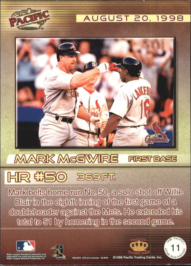 1998 Pacific Home Run History #11 Mark McGwire back image