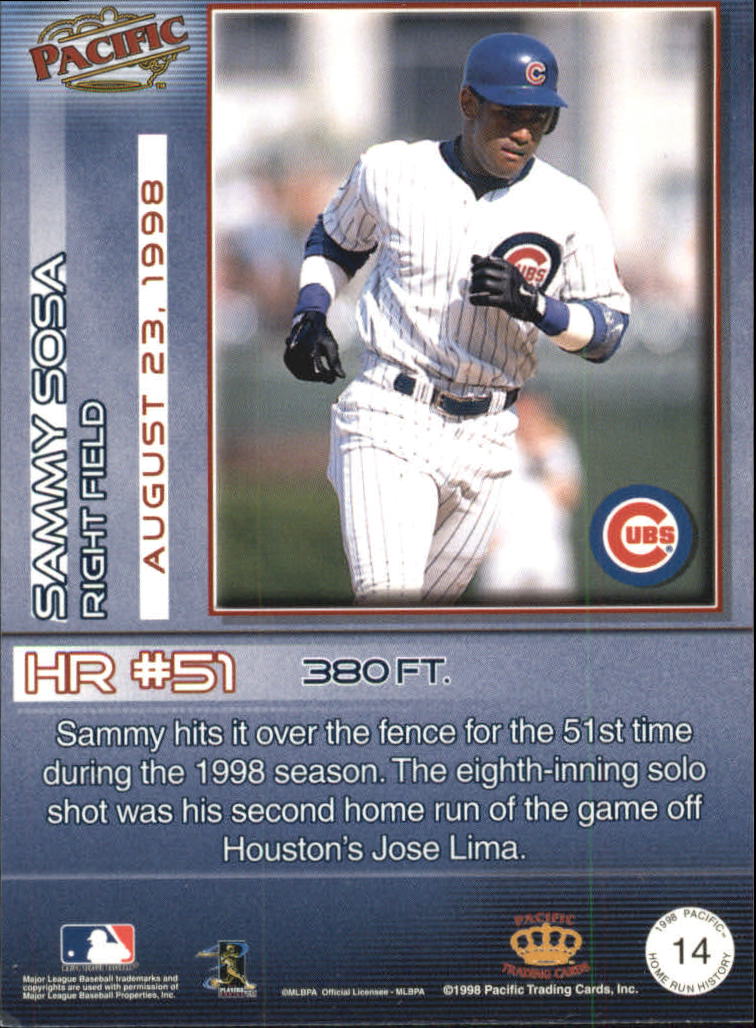1998 Pacific Home Run History #14 Sammy Sosa back image