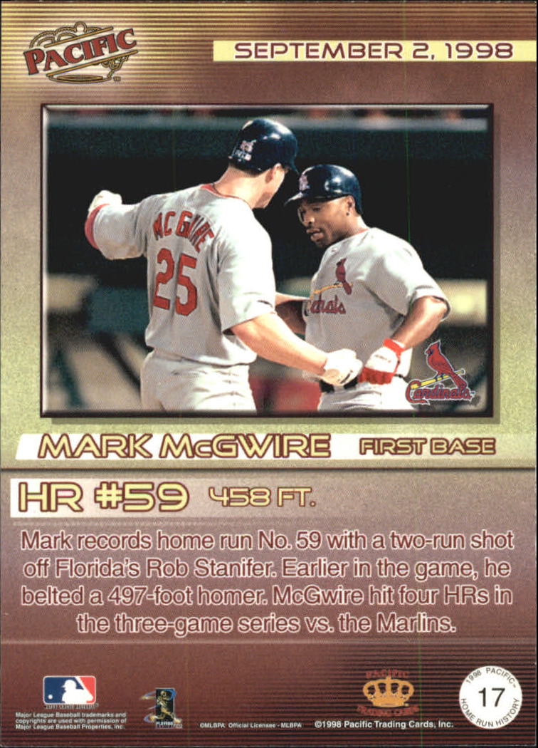 1998 Pacific Home Run History #17 Mark McGwire back image