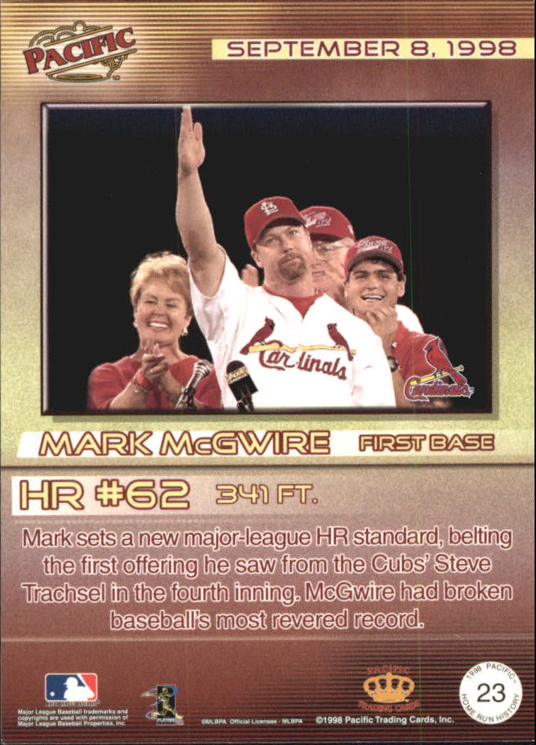 1998 Pacific Home Run History #23 Mark McGwire back image