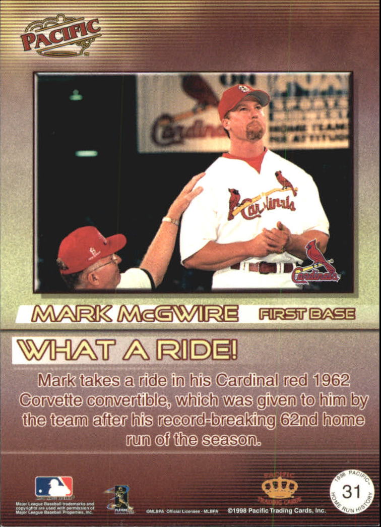 1998 Pacific Home Run History #31 Mark McGwire back image