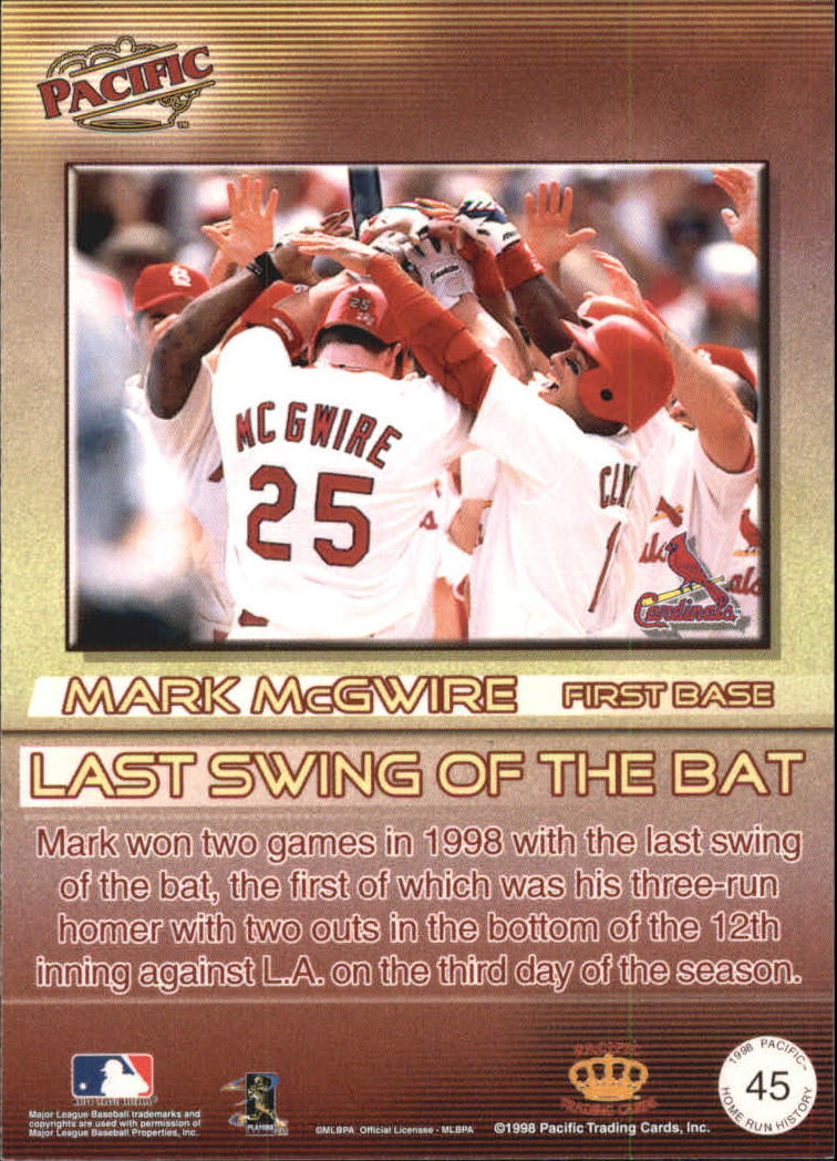 1998 Pacific Home Run History #45 Mark McGwire back image