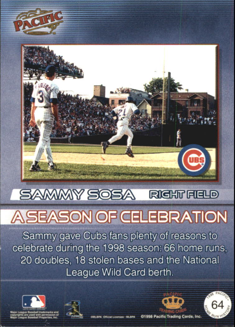 1998 Pacific Home Run History #64 Sammy Sosa back image
