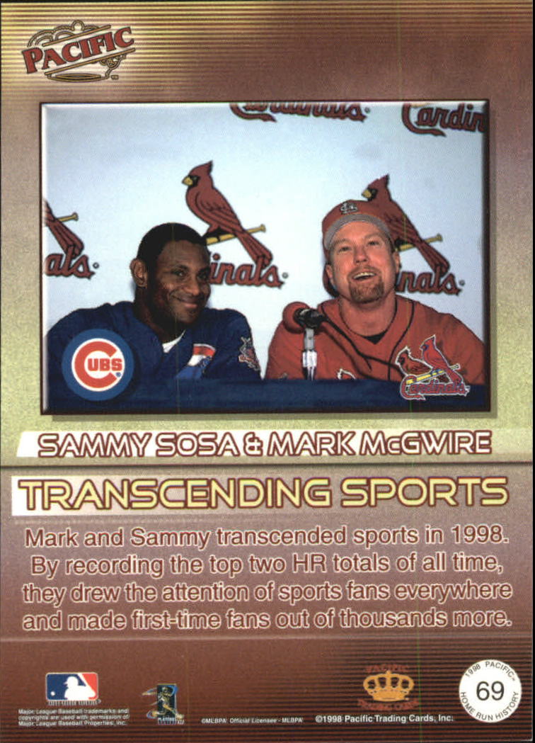 1998 Pacific Home Run History #69 Mark McGwire/Sammy Sosa back image