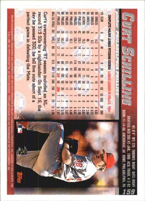 1998 Topps Opening Day #159 Curt Schilling back image
