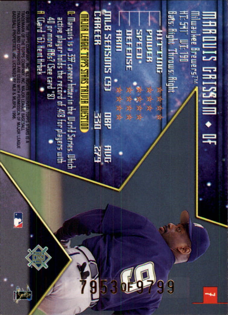 1998 Topps Stars #7 Marquis Grissom back image