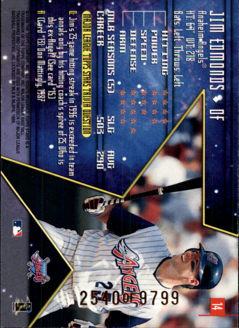1998 Topps Stars #14 Jim Edmonds back image