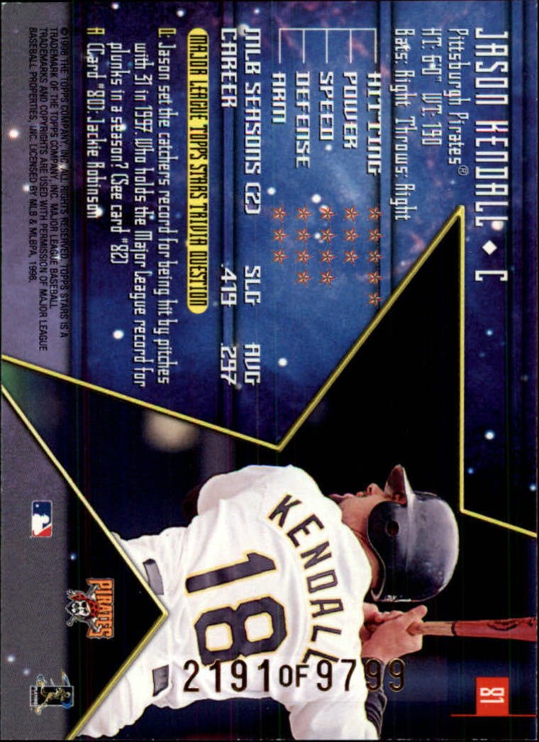 1998 Topps Stars #81 Jason Kendall back image