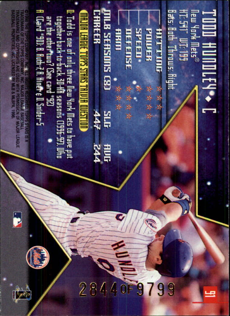 1998 Topps Stars #91 Todd Hundley back image