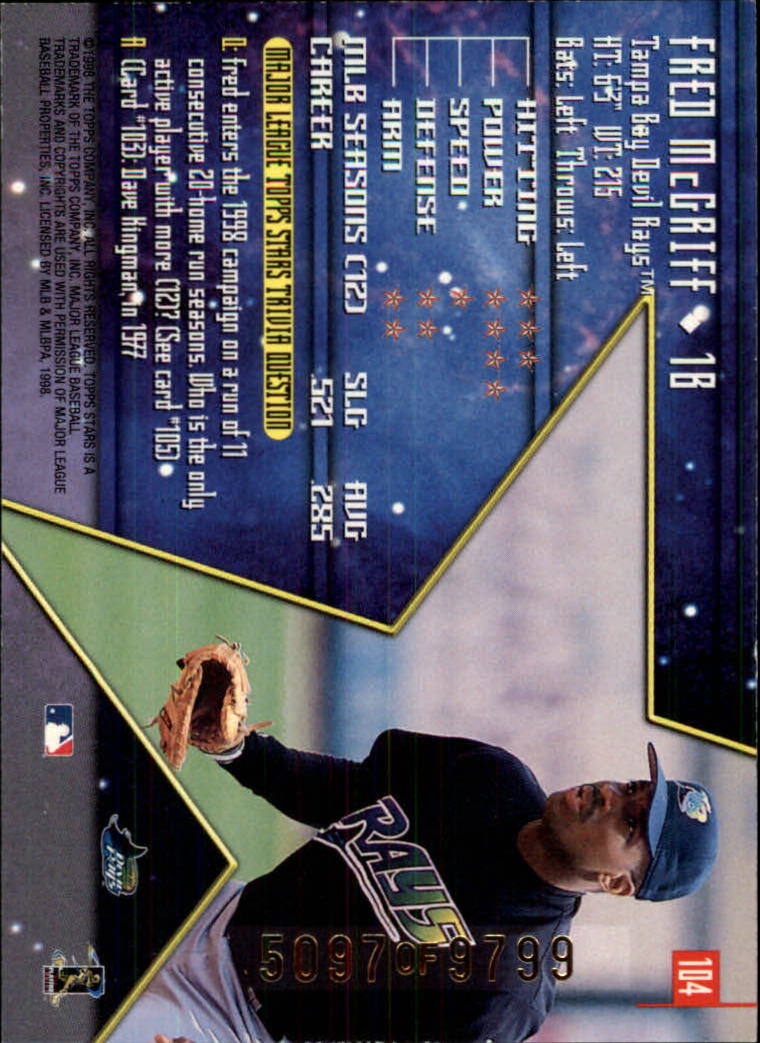 1998 Topps Stars #104 Fred McGriff back image