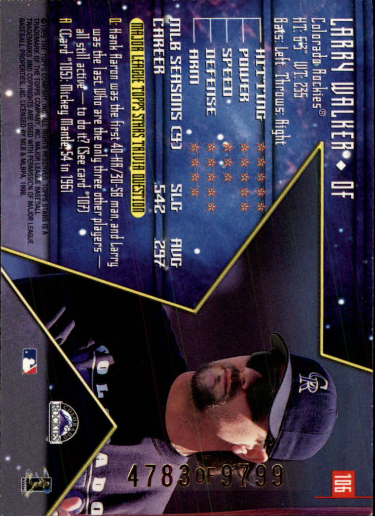 1998 Topps Stars #106 Larry Walker back image