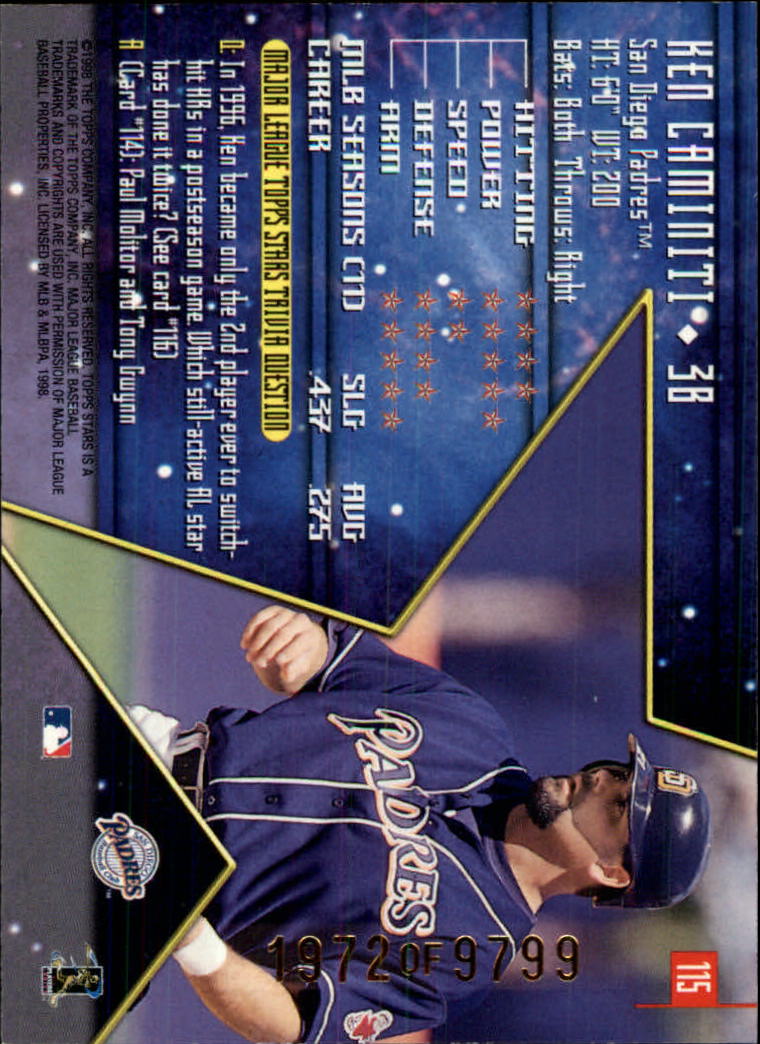 1998 Topps Stars #115 Ken Caminiti back image