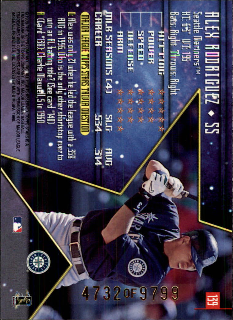 1998 Topps Stars #139 Alex Rodriguez back image