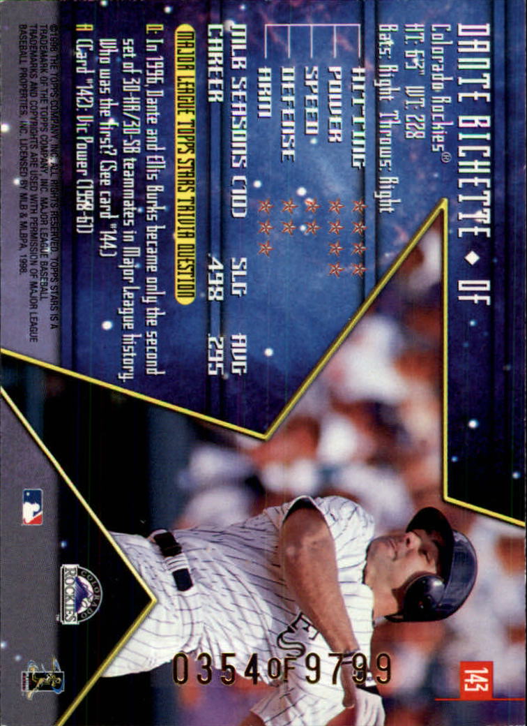 1998 Topps Stars #143 Dante Bichette back image