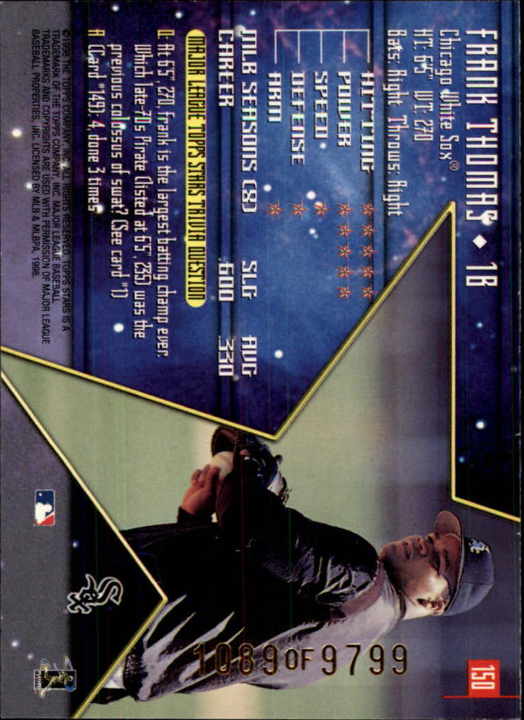 1998 Topps Stars #150 Frank Thomas back image
