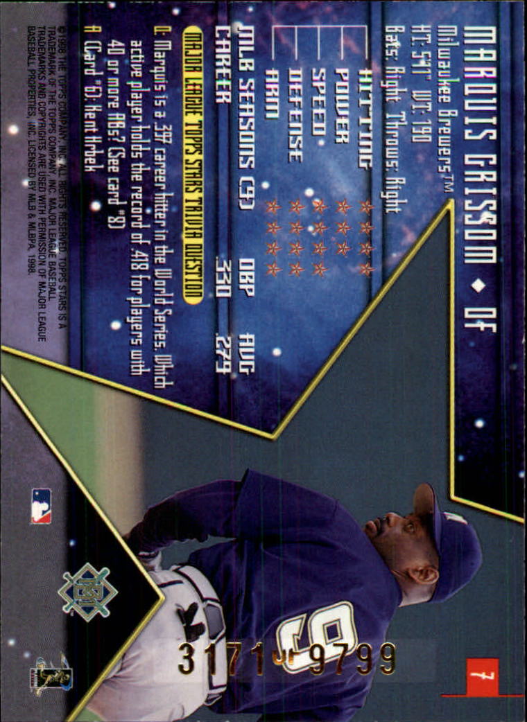 1998 Topps Stars Bronze #7 Marquis Grissom back image