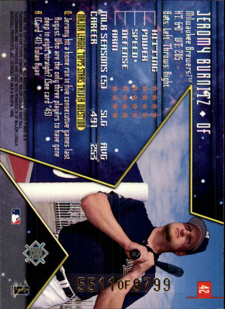 1998 Topps Stars Bronze #42 Jeromy Burnitz back image