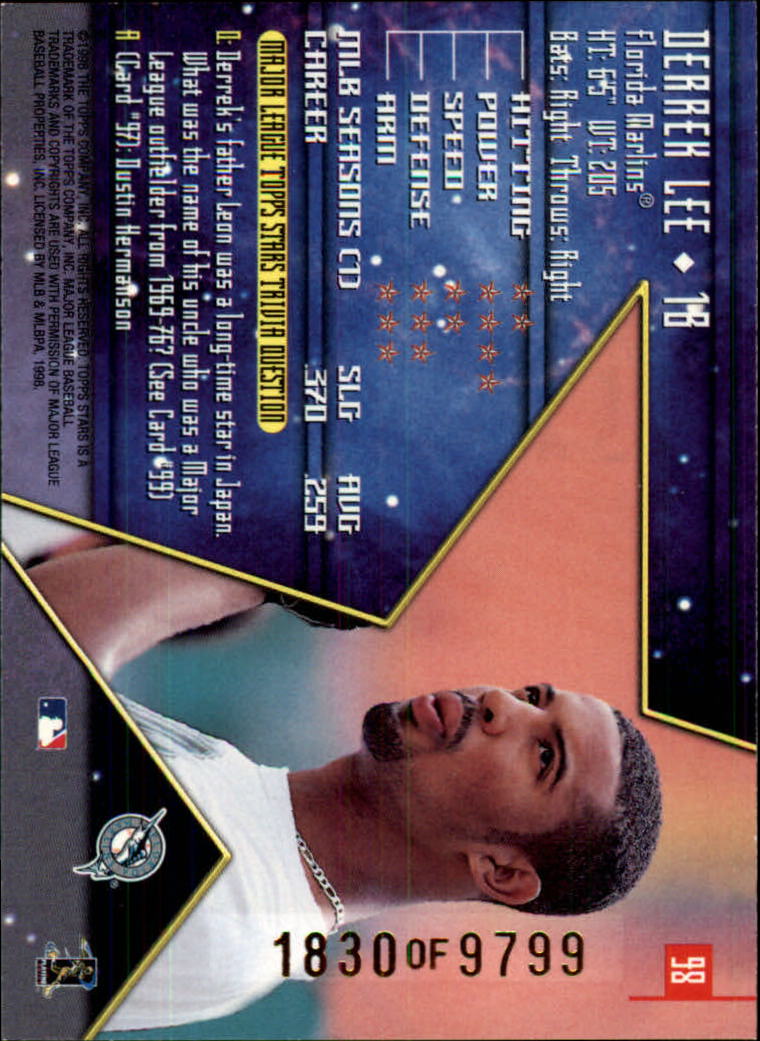 1998 Topps Stars Bronze #98 Derrek Lee back image