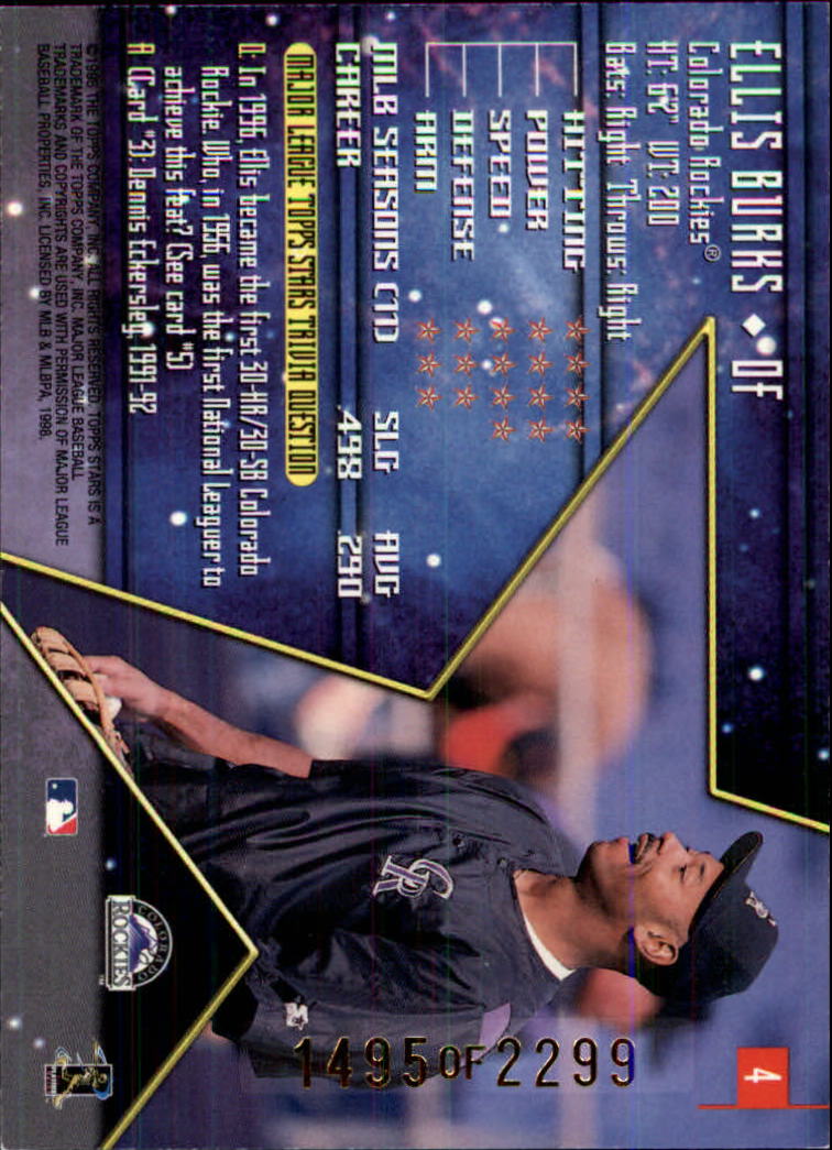 1998 Topps Stars Gold #4 Ellis Burks back image