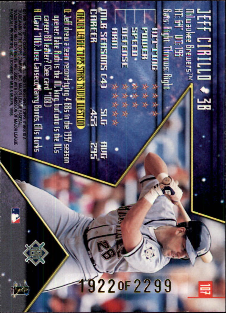 1998 Topps Stars Gold #107 Jeff Cirillo back image