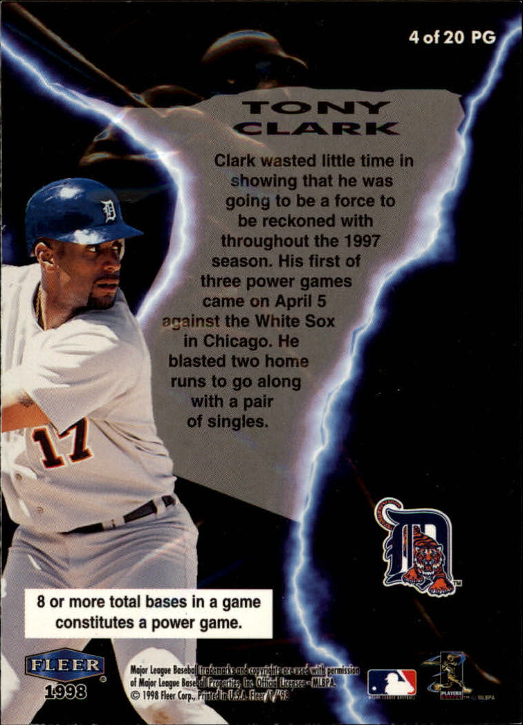 1998 Fleer Tradition Power Game #4 Tony Clark back image