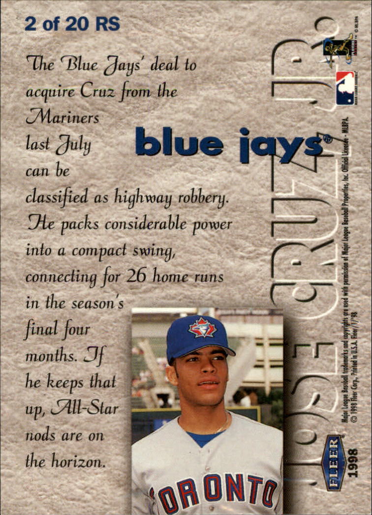 1998 Fleer Tradition Rookie Sensations #2 Jose Cruz Jr. back image