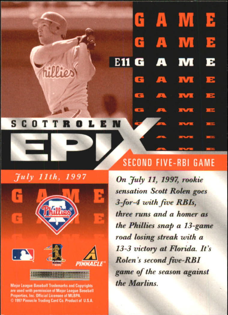 1998 Pinnacle Epix Game Orange #E11 Scott Rolen back image