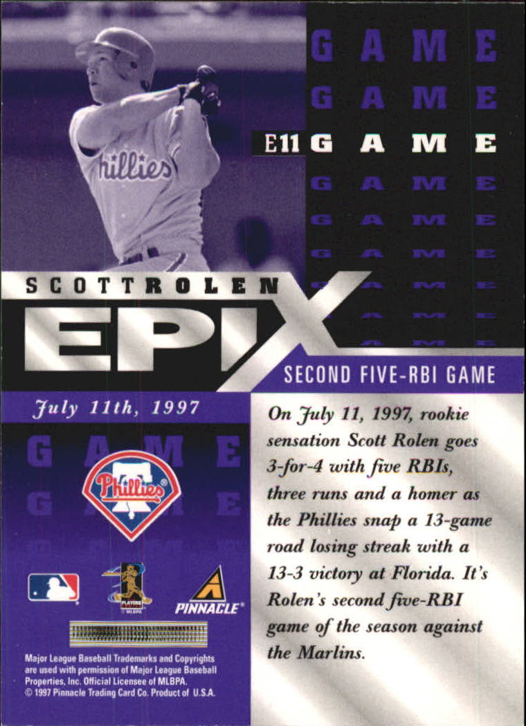 1998 Pinnacle Epix Game Purple #E11 Scott Rolen back image