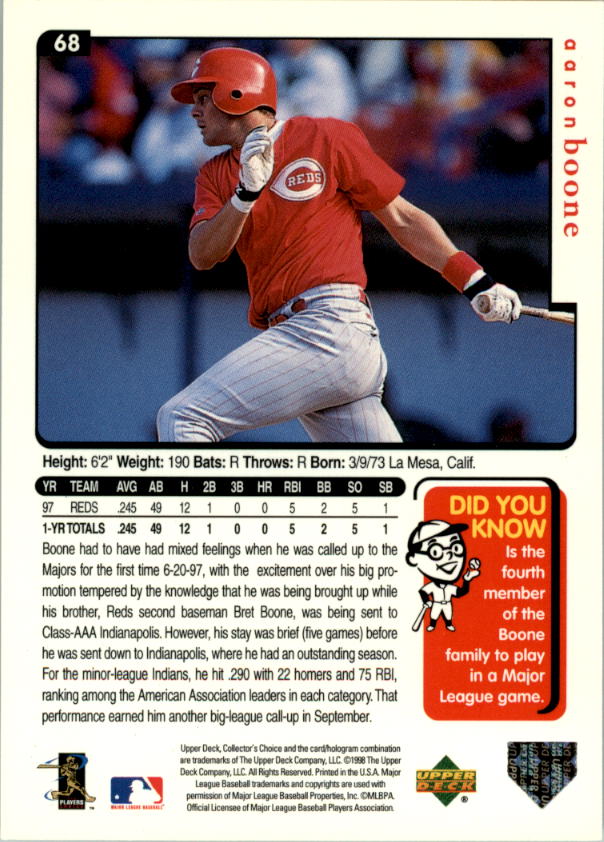 Aaron Boone 1998 Donruss Signature Series Autographed Baseball Card
