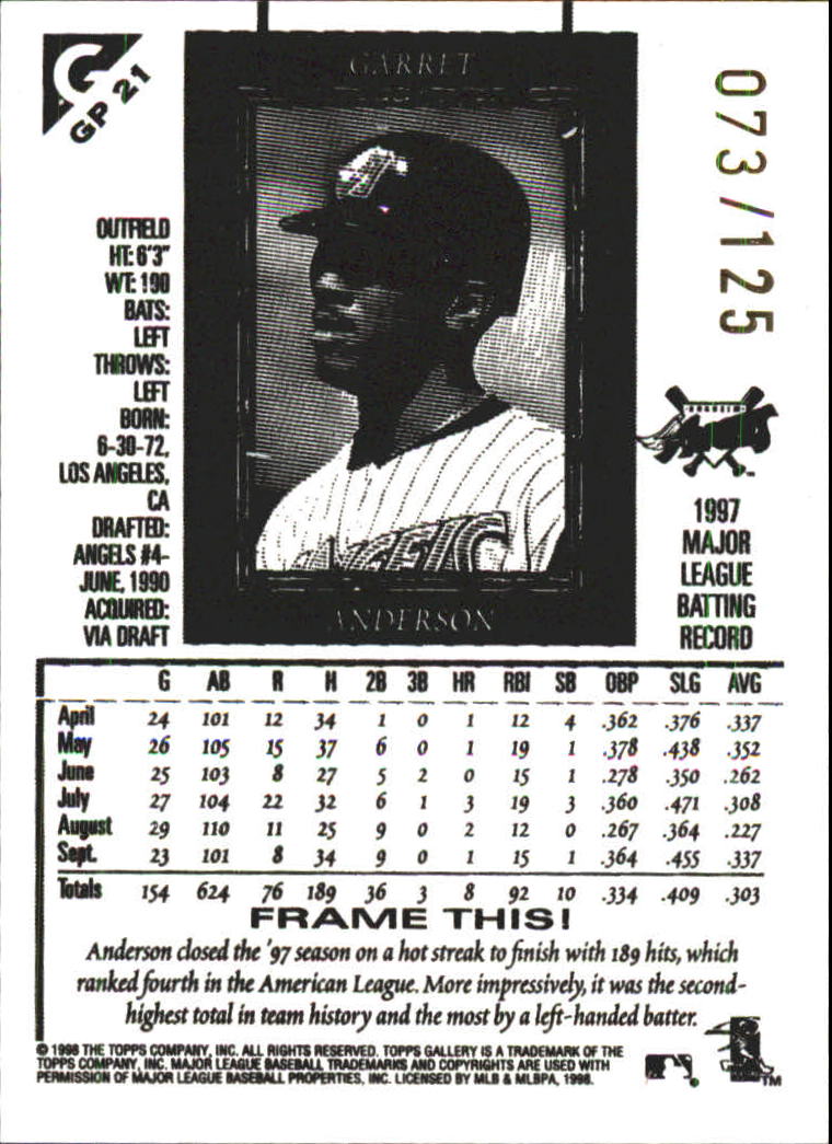 1998 Topps Gallery Gallery Proofs #21 Garret Anderson back image