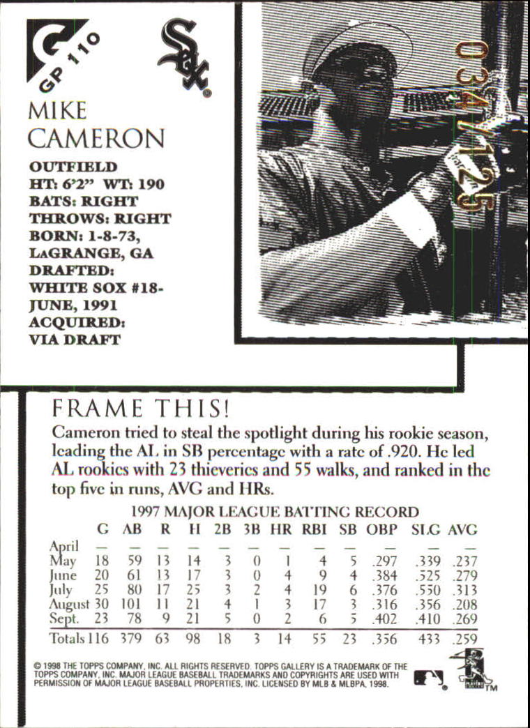 1998 Topps Gallery Gallery Proofs #110 Mike Cameron back image